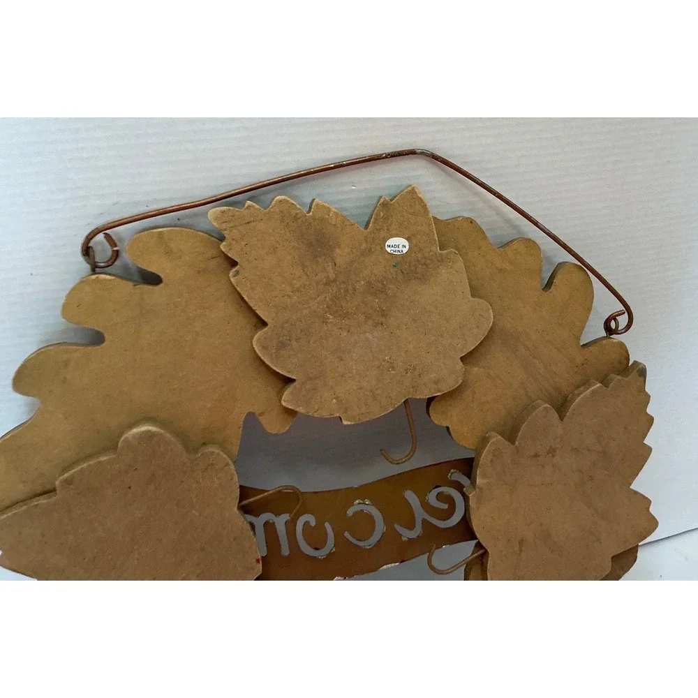 Autumn Metal Leaf Welcome Wreath Glitter Fall Door Decor 14in Rustic